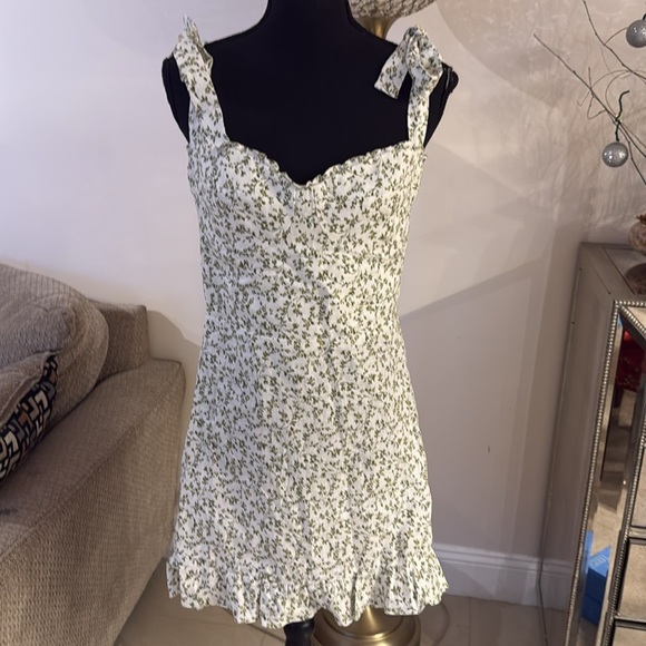 Reformation Green and White Sweetheart Sundress size 10 - Picture 5 of 9